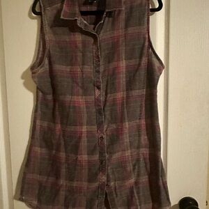 🔥 Hot Topic Gray Plaid Worn Look Sleeveless Shirt Dress Shacket Size L